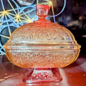 Vintage Depression Glass Jeanette and Co. Amberina Candy Dish